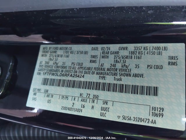 Ford F-150 Xlt 2024 1FTFW3LD6RFA25424 Image 9