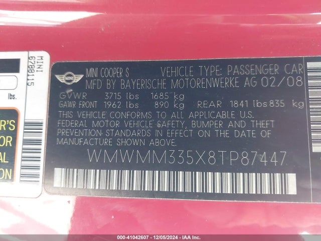 2008 MINI COOPER S CLUBMAN WMWMM335X8TP87447 Photo 8
