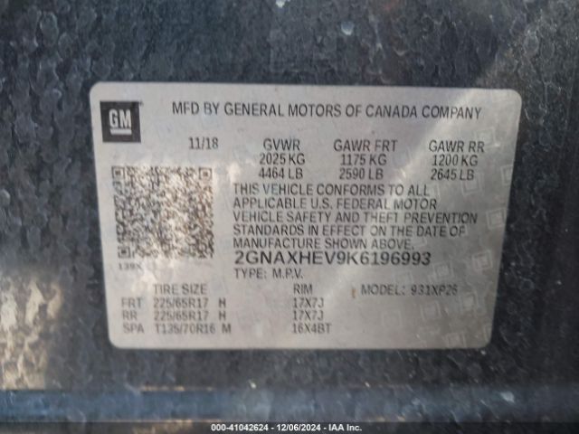 2GNAXHEV9K6196993 Chevrolet EQUINOX LS