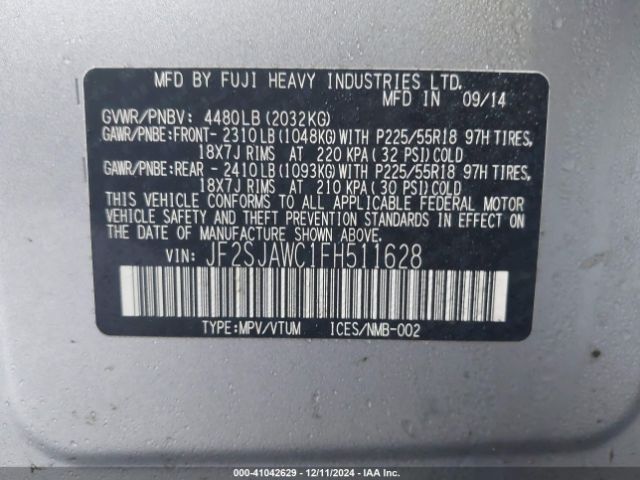 JF2SJAWC1FH511628 Subaru Forester 2.5i Touring