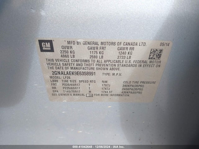 Продаж на аукціоні авто 2014 Chevrolet Equinox Ls, vin: 2GNALAEK9E6358991, номер лоту: 41042648