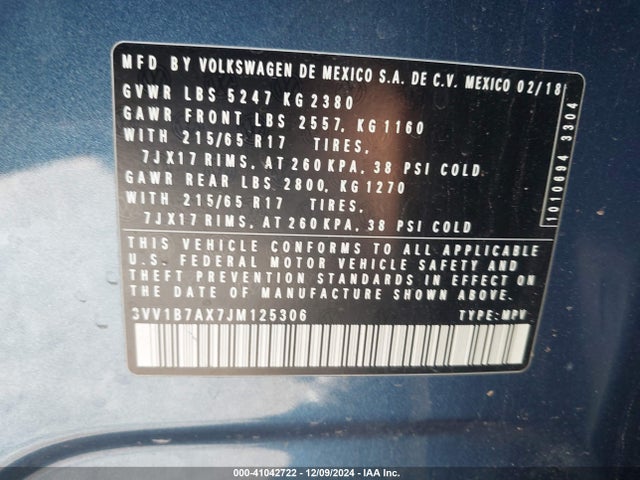 3VV1B7AX7JM125306 Volkswagen Tiguan 2.0t S