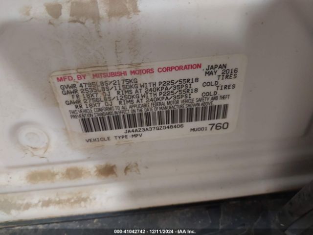 JA4AZ3A37GZ048406 Mitsubishi Outlander Se