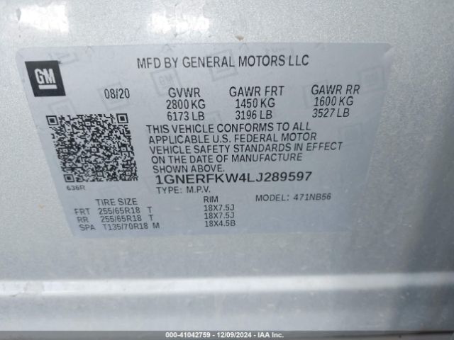 1GNERFKW4LJ289597 Chevrolet Traverse Fwd Ls