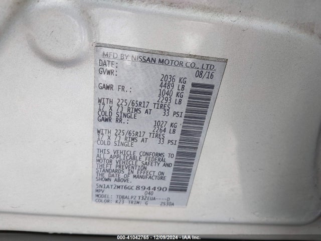 5N1AT2MT6GC894490 Nissan ROGUE S
