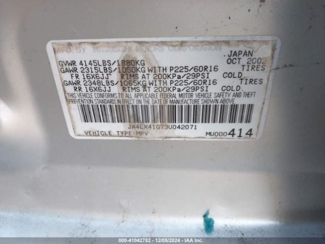 2003 MITSUBISHI OUTLANDER JA4LX41G73U042071 Photo 8