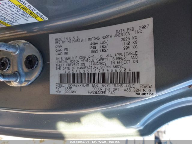 2007 MITSUBISHI ECLIPSE SPYDER 4A3AL35T67E066904 Photo 8