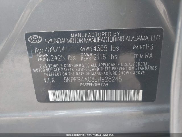 5NPEB4AC8EH928245 Hyundai SONATA GLS