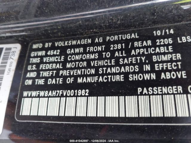2015 VOLKSWAGEN EOS WVWFW8AH7FV001962 Photo 8