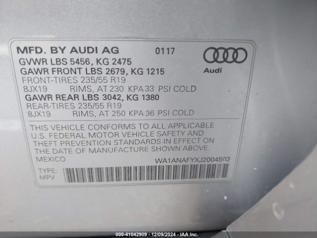 WA1ANAFYXJ2004503 Audi Q5 2.0t Premium/2.0t Tech Premium