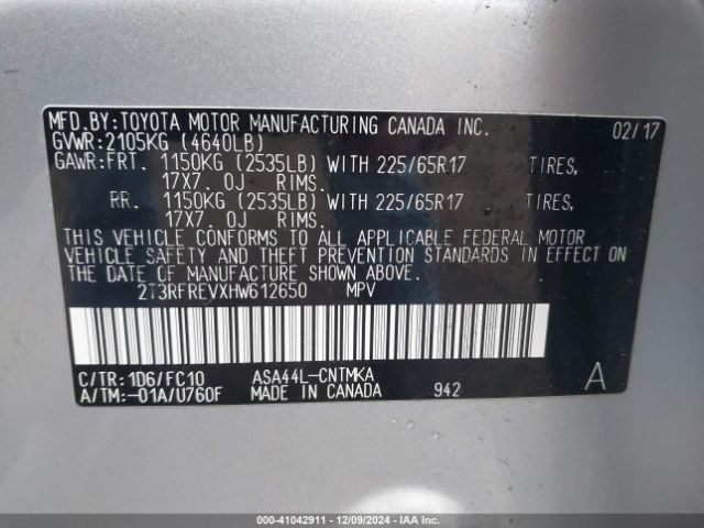 2T3RFREVXHW612650 Toyota Rav4 Xle