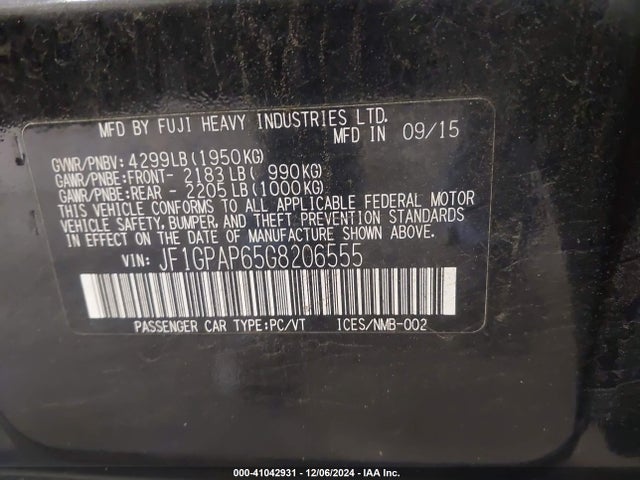 JF1GPAP65G8206555 Subaru Impreza 2.0i Sport Premium