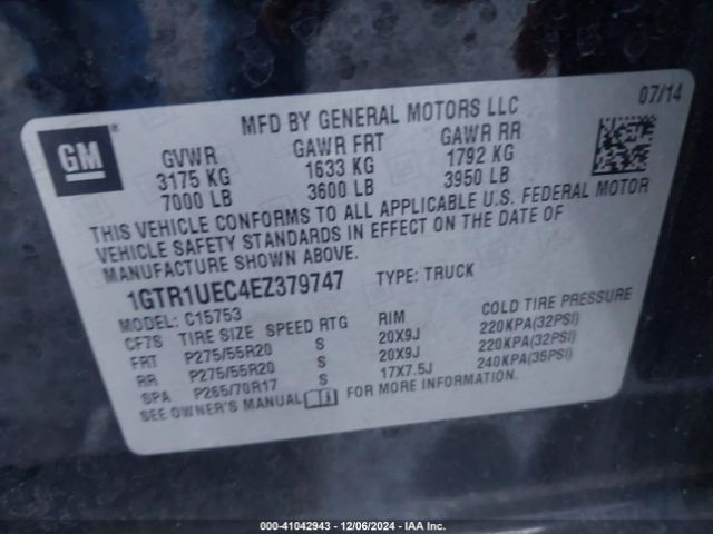 1GTR1UEC4EZ379747 GMC Sierra 1500 Sle