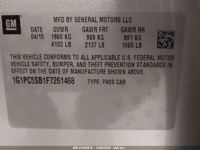 Chevrolet Cruze 1lt Auto 2015 1G1PC5SB1F7261468 Image 9
