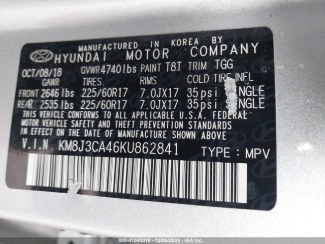 KM8J3CA46KU862841 Hyundai Tucson Value