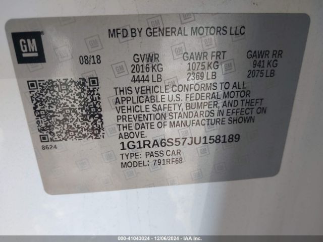 1G1RA6S57JU158189 Chevrolet VOLT LT