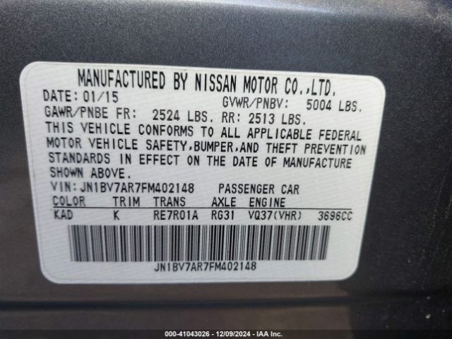 JN1BV7AR7FM402148 Infiniti Q50 Premium