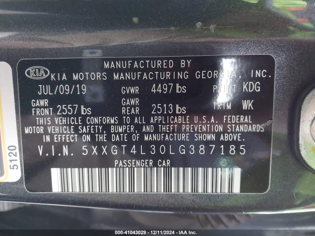 KIA Optima Lx 2020 5XXGT4L30LG387185 Image 9