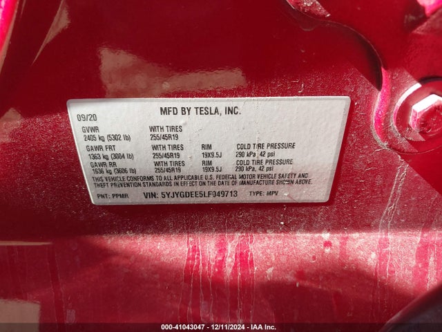 2020 TESLA MODEL Y 5YJYGDEE5LF049713 Photo 8