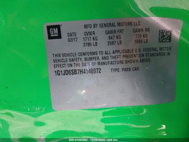 1G1JD6SB7H4148072 Chevrolet Sonic Lt Auto