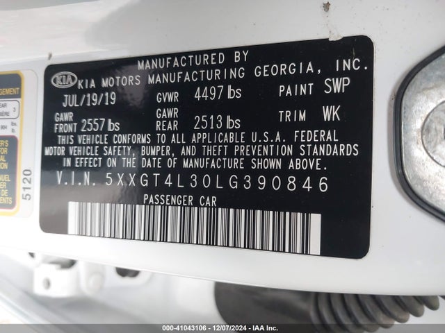 KIA Optima Lx 2020 5XXGT4L30LG390846 Image 9