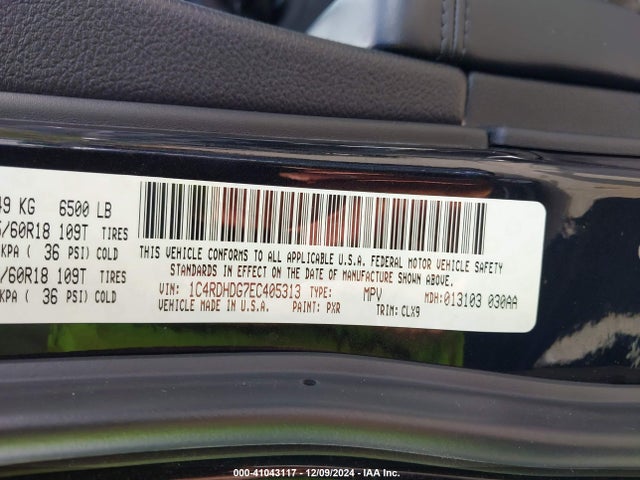Dodge DURANGO LIMITED 2014 1C4RDHDG7EC405313 Image 9