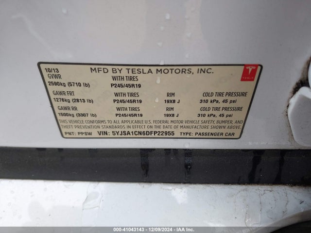 2013 TESLA MODEL S 5YJSA1CN6DFP22955 Photo 8