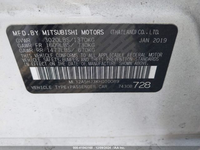 ML32A5HJ3KH010089 Mitsubishi MIRAGE LE