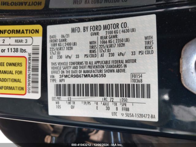 3FMCR9B67MRA96350 Ford Bronco Sport Big Bend