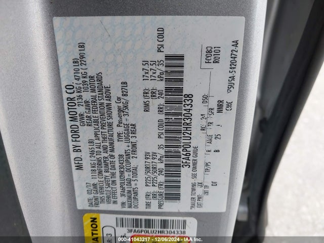 Ford Fusion Hybrid Se 2017 3FA6P0LU2HR304338 Image 9