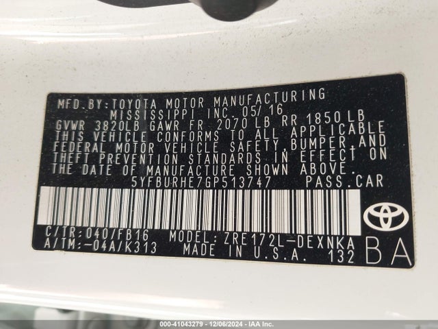 Toyota COROLLA LE 2016 5YFBURHE7GP513747 Image 9