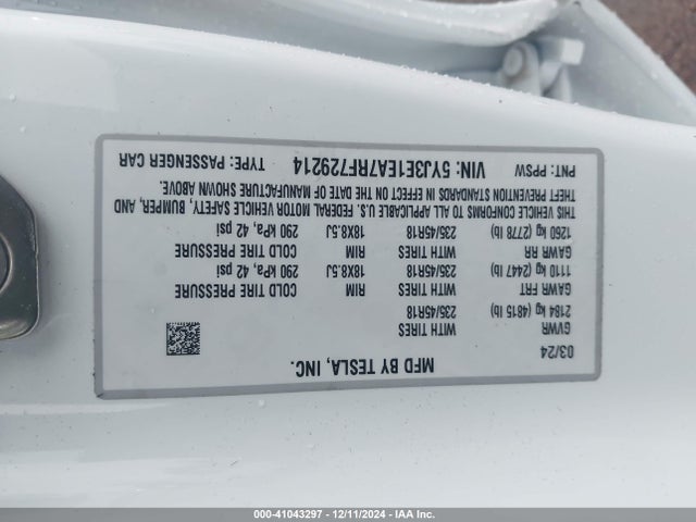 2024 TESLA MODEL 3 5YJ3E1EA7RF729214 Photo 8