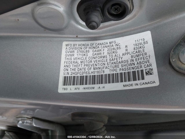 Honda Civic Lx 2020 2HGFC2F63LH518078 Image 9