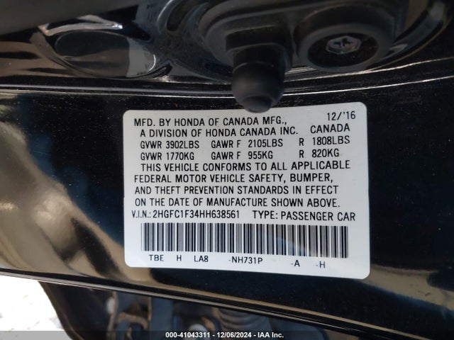 2HGFC1F34HH638561 Honda Civic Ex-t