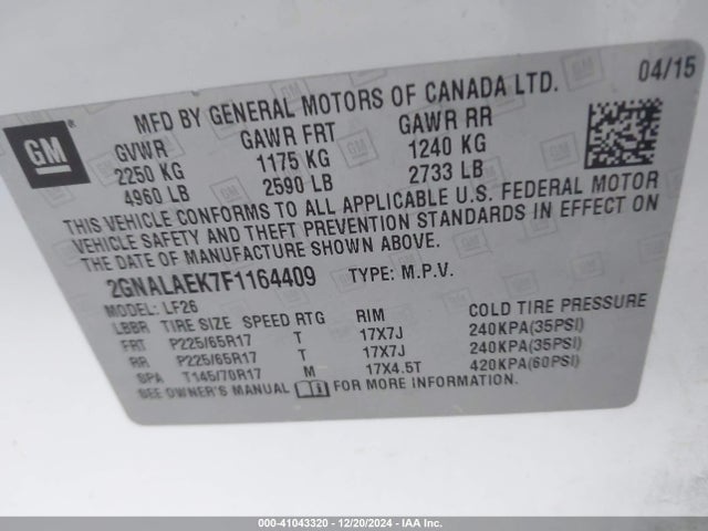 Chevrolet EQUINOX LS 2015 2GNALAEK7F1164409 Image 9
