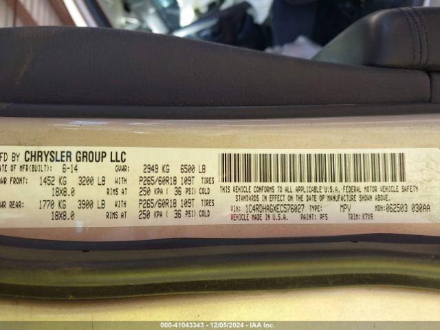 1C4RDHAGXEC576027 Dodge Durango Sxt