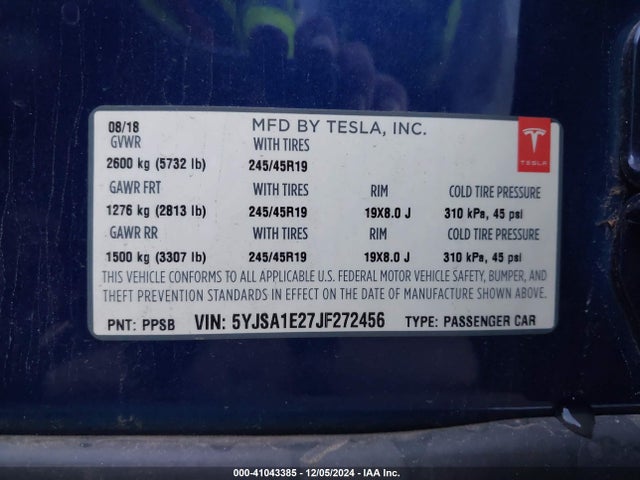 2018 TESLA MODEL S 5YJSA1E27JF272456 Photo 8