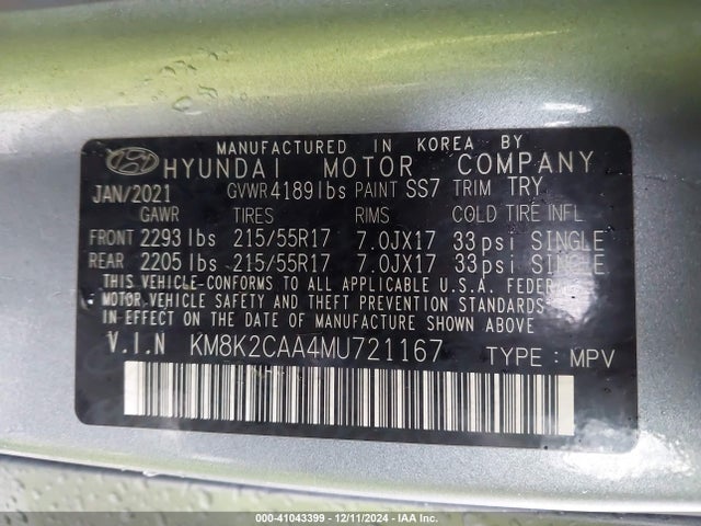KM8K2CAA4MU721167 Hyundai Kona Sel