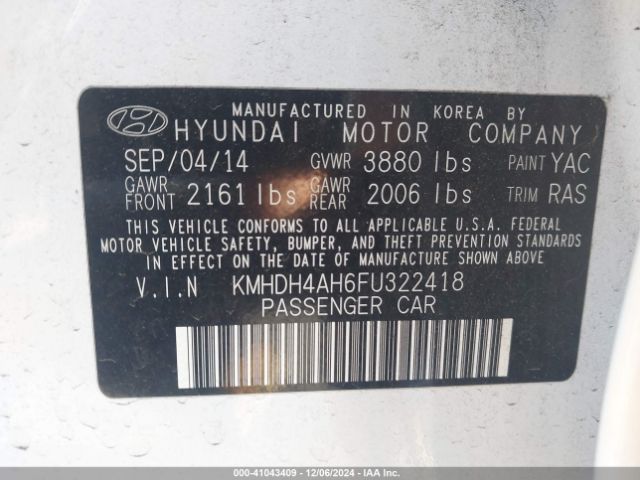 KMHDH4AH6FU322418 Hyundai Elantra Sport
