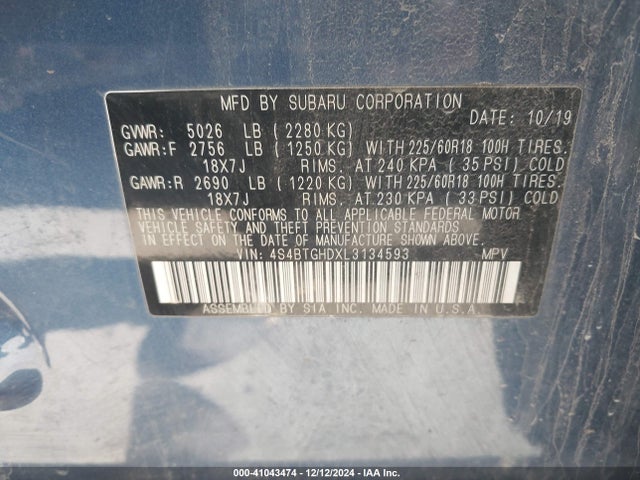 4S4BTGHDXL3134593 Subaru Outback Onyx Edition Xt