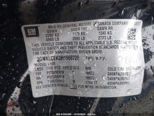 Chevrolet EQUINOX LT 2017 2GNALCEK3H1568726 Image 9