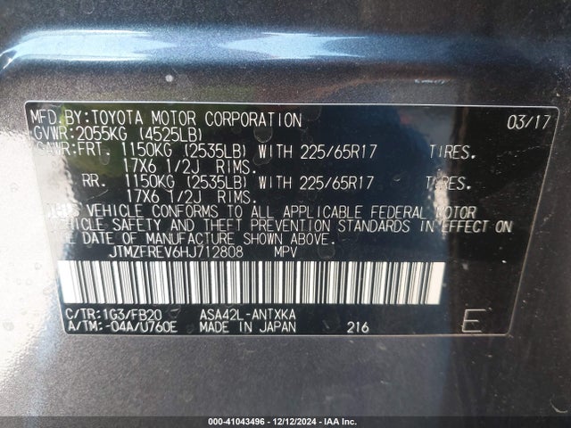 JTMZFREV6HJ712808 Toyota RAV4 LE
