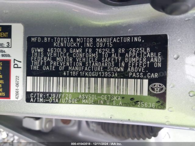 4T1BF1FK0GU139534 Toyota CAMRY SE