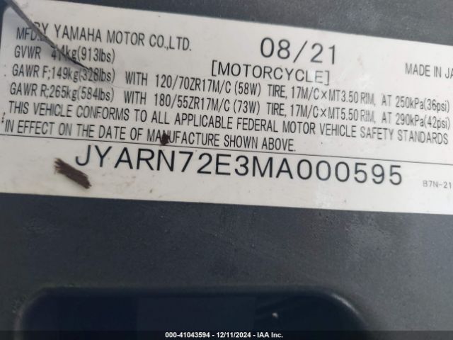 2021 YAMAHA MT09 JYARN72E3MA000595 Photo 9
