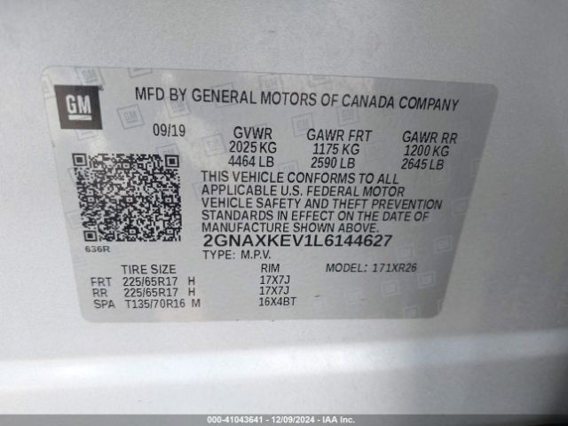 2GNAXKEV1L6144627 Chevrolet Equinox Fwd Lt 1.5l Turbo