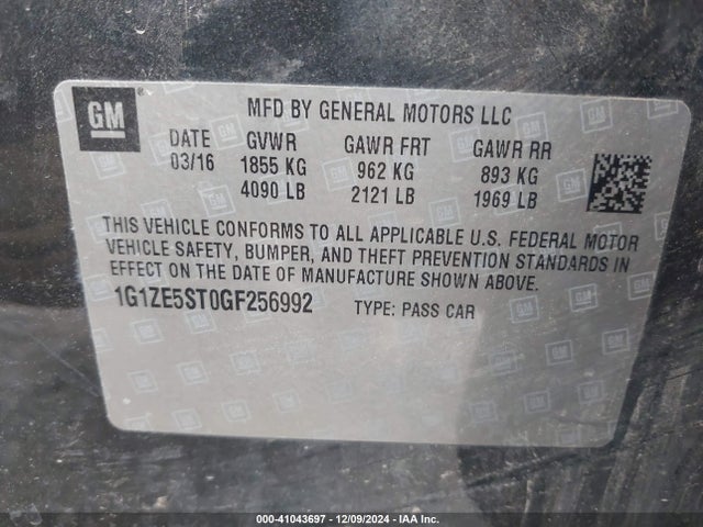 Chevrolet MALIBU 1LT 2016 1G1ZE5ST0GF256992 Image 9