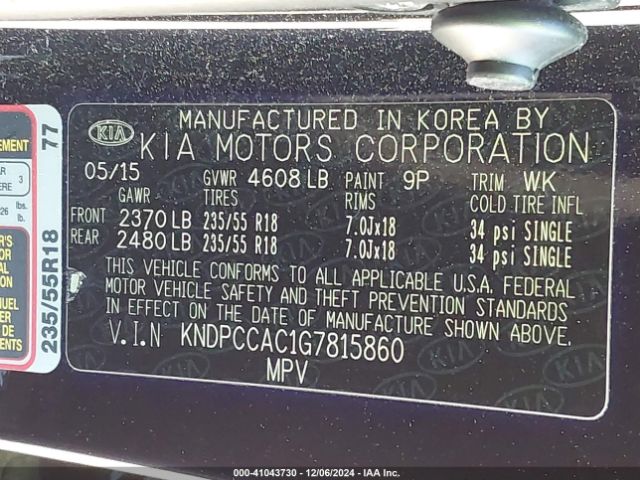 KNDPCCAC1G7815860 KIA Sportage Ex