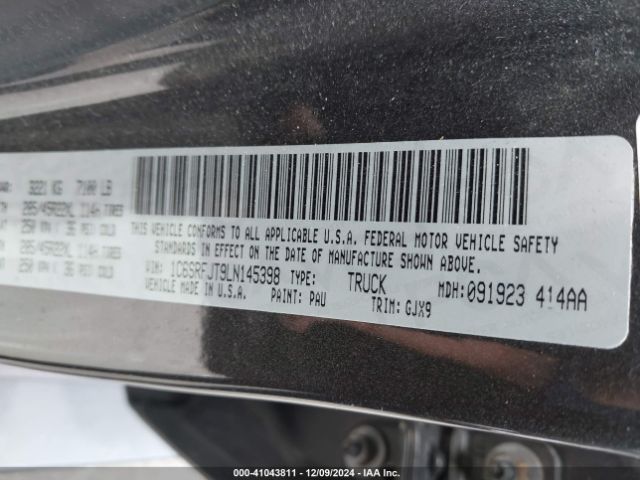 1C6SRFJT9LN145398 RAM 1500 Laramie  4x4 5'7 Box