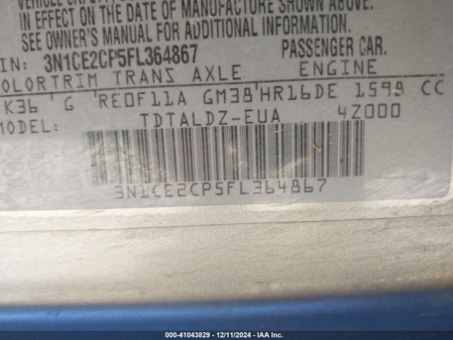 3N1CE2CP5FL364867 Nissan Versa Note Sv