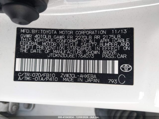 JTDKN3DU6E1764073 Toyota Prius Two